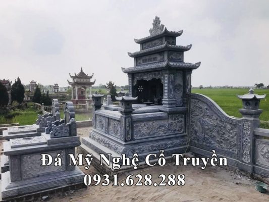 Lăng Mộ đá đôi cao cấp 3 mái cho phần mộ của Bố Mẹ gia chủ.