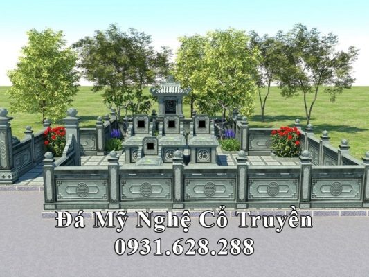 Mẫu Lăng Mộ đá xanh rêu kết hợp với khuôn viên được bố trí trồng cây xanh.